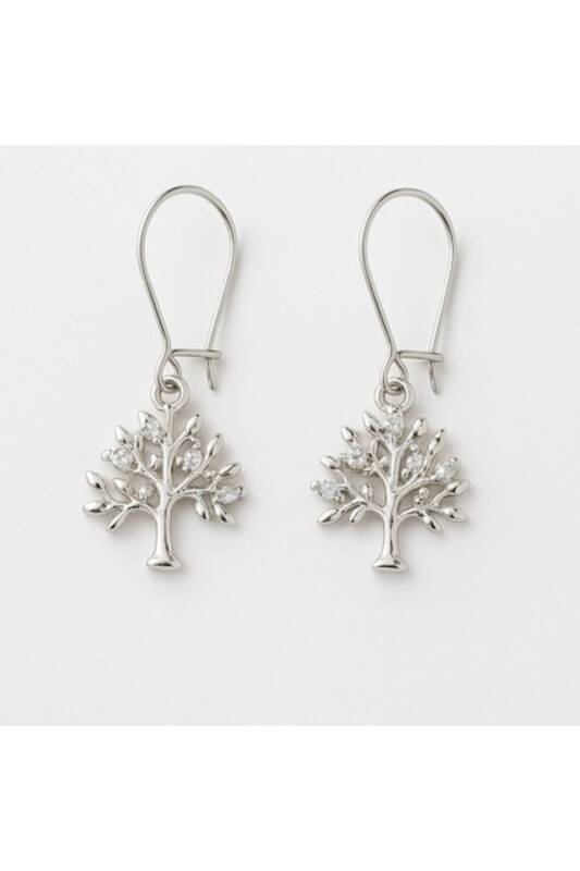 Cercei lucrați manual Arborele Vieții, din argint cu cristale – Silver-colored / Default