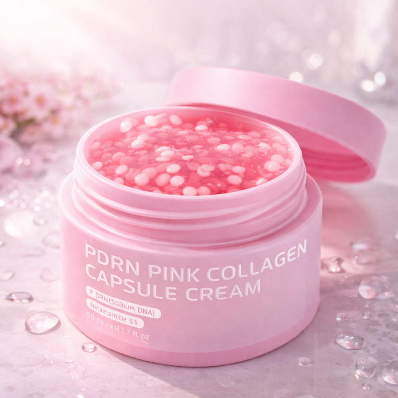 Cremă Facială cu Capsule Roz de Colagen și PDRN – Regenerare, Fermitate, Luminozitate, 50 ml