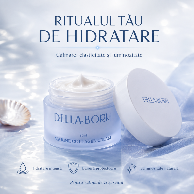 DELLA BORN – Cremă de Față Coreeană cu Colagen Marin 50ml | Anti-Rid, Hidratare Intensivă, Elasticitate și Efect Lifting (K-Beauty)