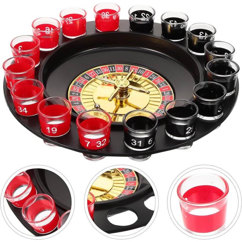 Flippy, Joc de Ruleta Flippy, cu Pahare de Shot si Plansa de Joc Blackjack, 31 cm, Rosu-Negru – Default Title
