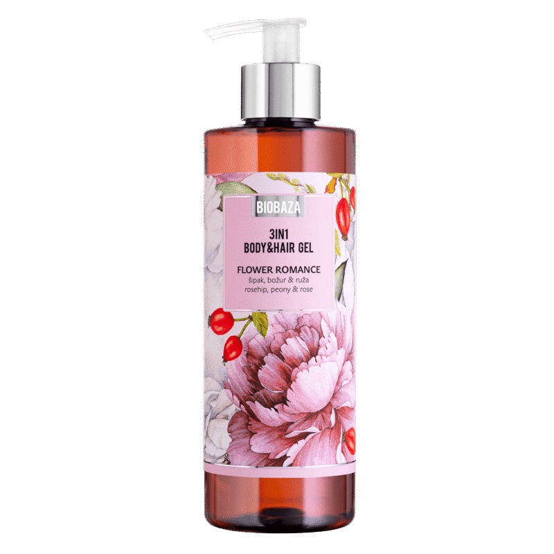 Gel de duș Flower Romance cu trandafir, bujor și măceșe BIOBAZA