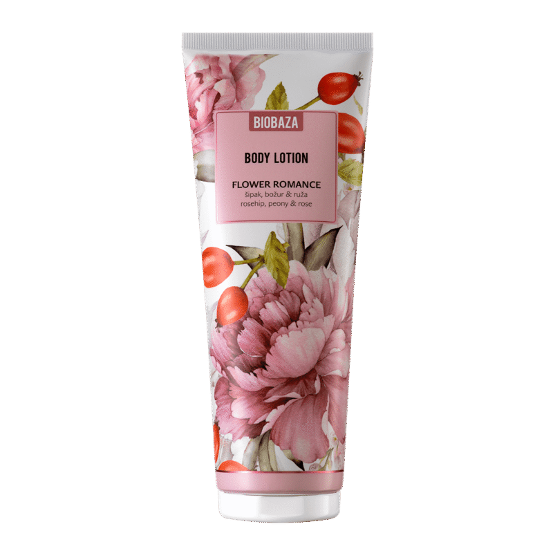 Loțiune de corp Flower Romance cu trandafir, bujor și măceș BIOBAZA