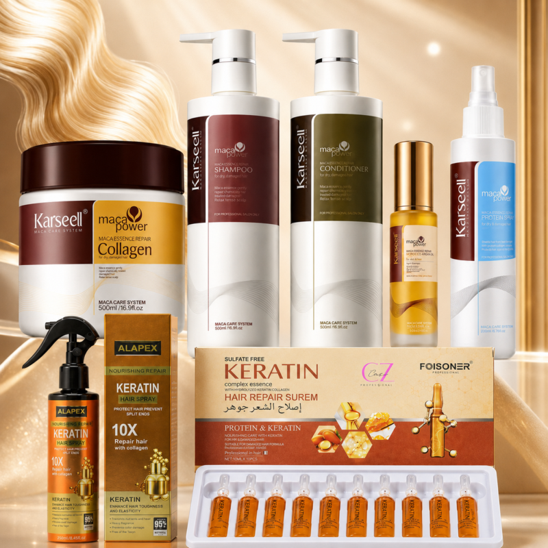 Set Complet Karseell Collagen – Îngrijire Premium pentru Păr | Mască, Șampon, Balsam, Ulei, Leave-In, Spray cu Protecție Termică si Ulei fiole premium | Reparare & Hidratare Intensă