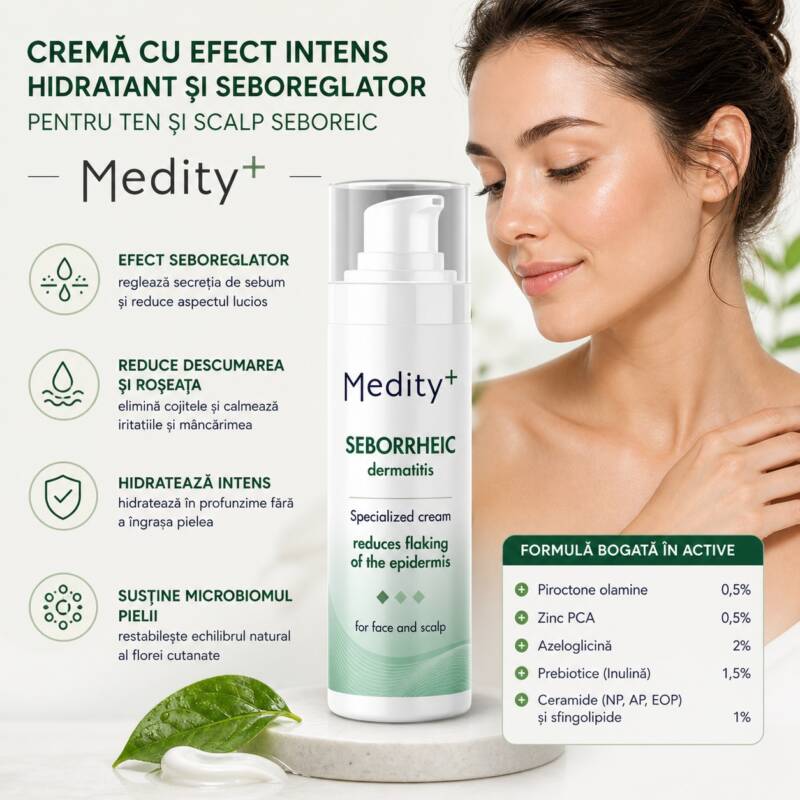 Crema cu efect intens hidratant și seboreglator pentru ten si scalp seboreic Medity+