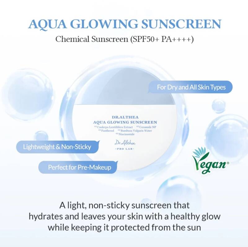 Dr. Althea – Pro Lab Aqua Glowing Sunscreen SPF50+ PA++++ – Cremă de protecție solară hidratantă SPF 50