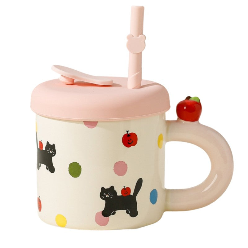 Flippy, Cana din Ceramica cu Capac si Pai, Flippy, Capacul si Paiul din Silicon Ro, 5 cm • 380ml – Default Title