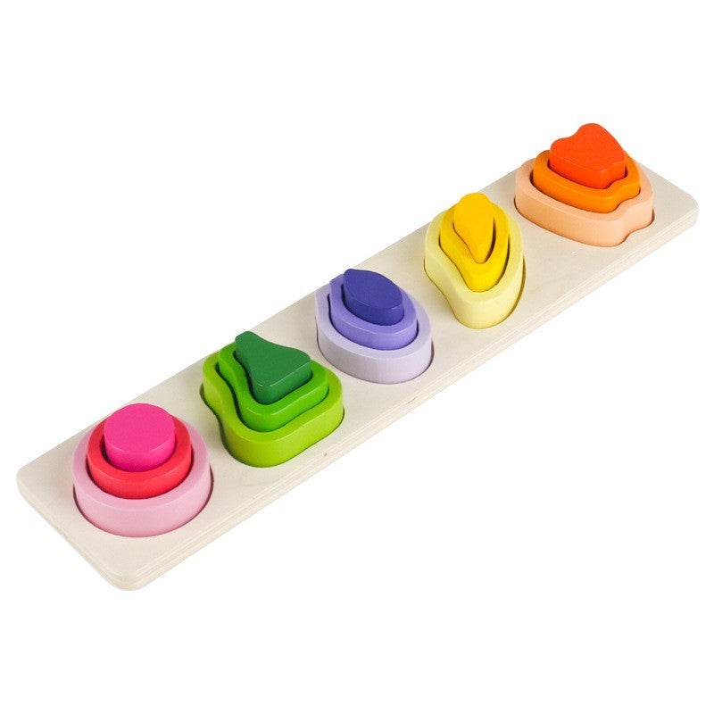 Flippy, Jucarie Montessori din Lemn, Flippy, Tip Puzzle, cu 5 Forme Asimetrice, 15 Piese – Default Title