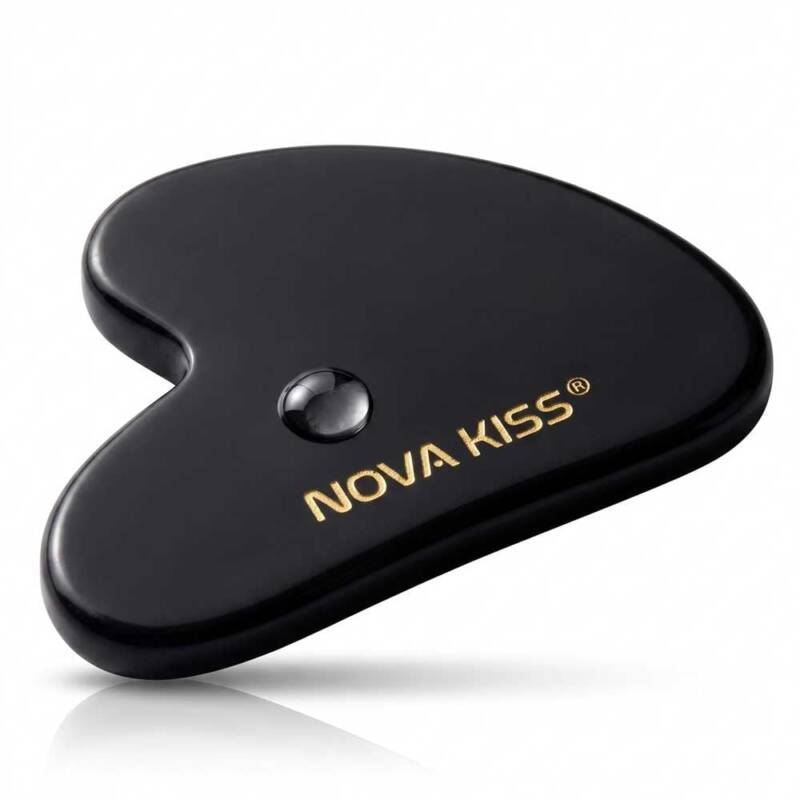 Gua Sha Piatra din Jad Natural NOVA KISS  pentru Masaj Facial, Efect Antirid, Piatra Jad Negru