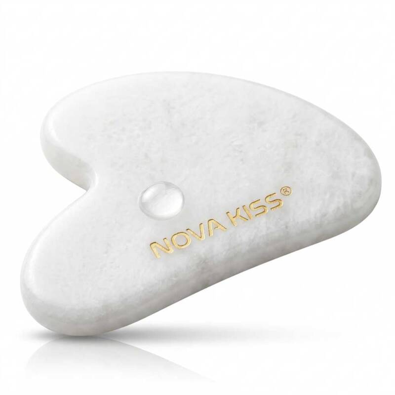 Gua Sha Piatra din Jad Natural NOVA KISS  pentru Masaj Facial, Efect Antirid, Piatra Jad Alb