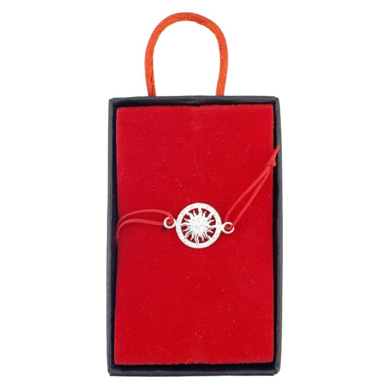 Bratara Martisor Argint 925, Jolie, Model Soare, cu Snur Rosu Ajustabil, 1.4 g – Default Title