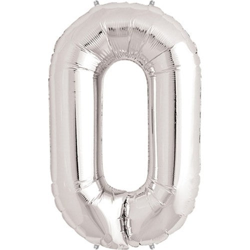 Flippy, Balon din Folie Flippy, Cifra 0, 81 cm, Pentru Aer sau Heliu, Bulk, Argintiu – Default Title