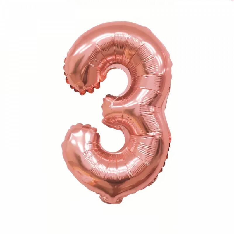Flippy, Balon din Folie Flippy, Cifra 3, 81 cm, Pentru Aer sau Heliu, Bulk, Roz Auriu – Default Title