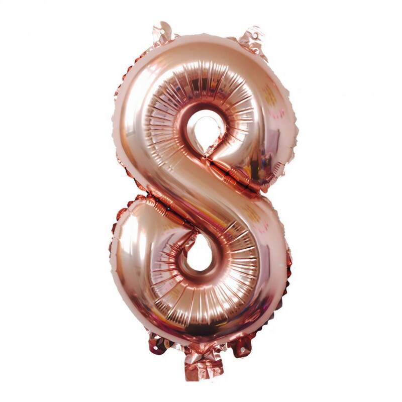 Flippy, Balon din Folie Flippy, Cifra 8, 81 cm, Pentru Aer sau Heliu, Bulk, Roz Auriu – Default Title